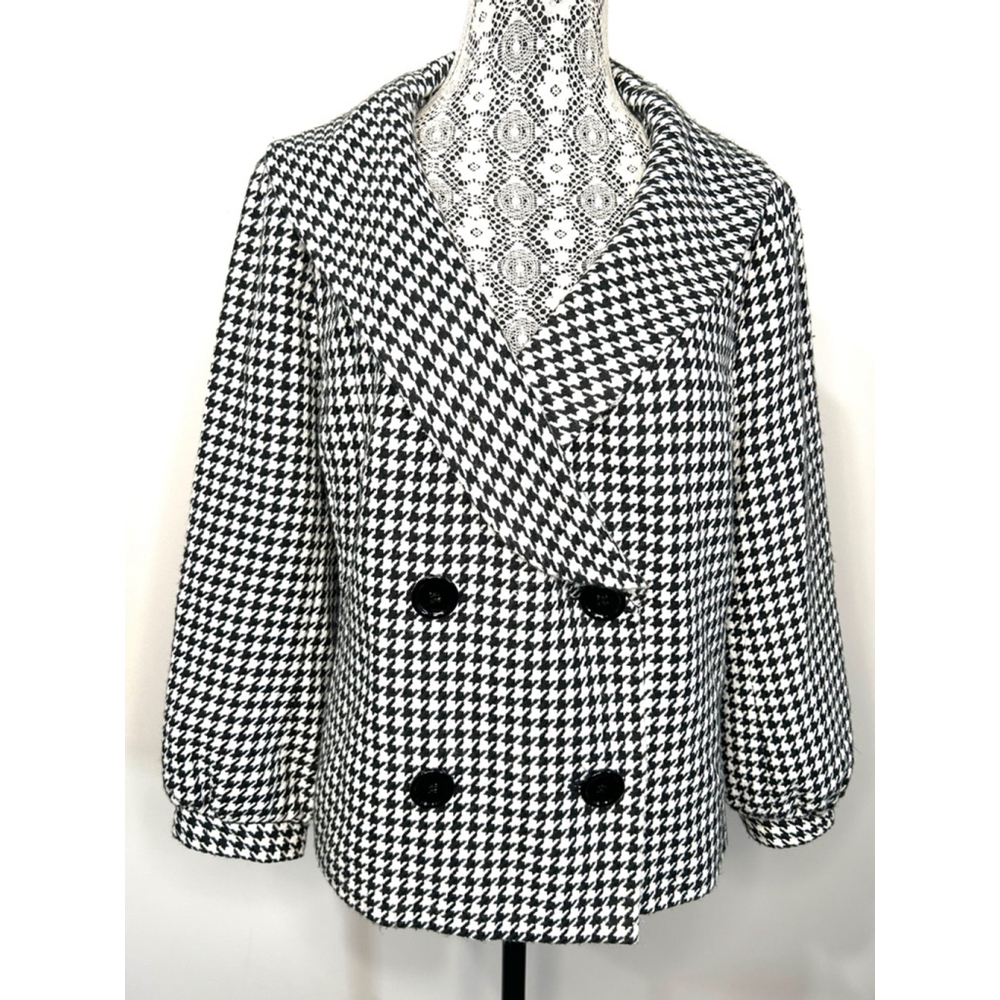 Women's Nygard Black & White Houndstooth Blazer Petite oversized collar Size 16 - Picture 9 of 10